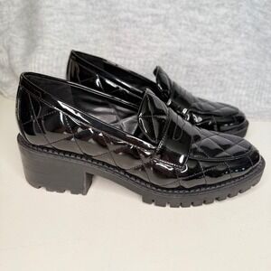 Black Patent Loafers Quilted Lug Sole Women's 6.5 M Marc Fisher Dantea MFDANTEA